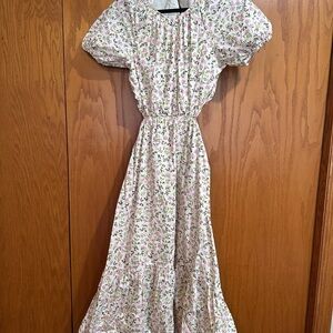 J. Crew Pink and White Floral Puff-Sleeve Maxi Dress